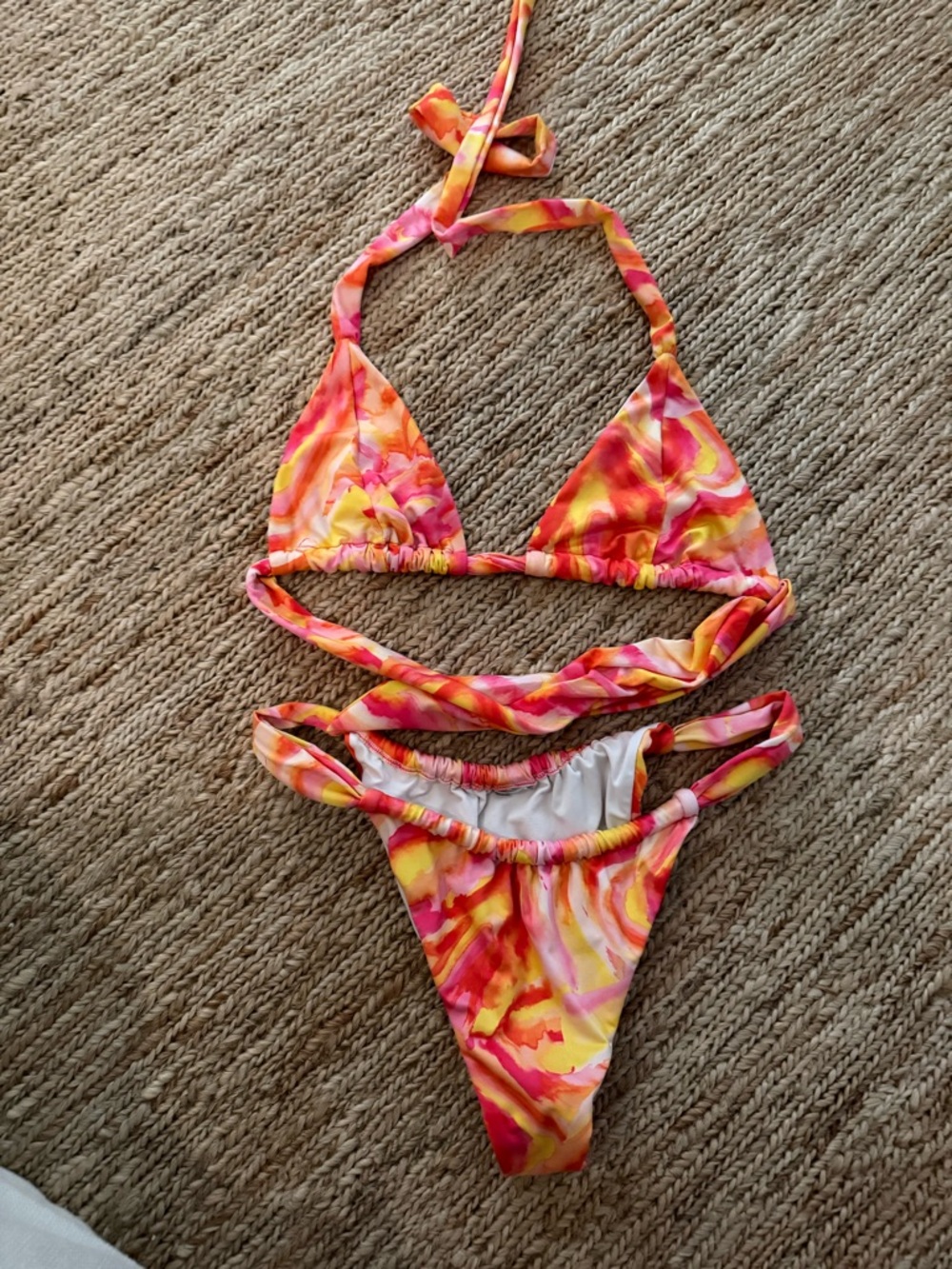 Tie-Back Marble Halter Bikini in Pink & Yellow